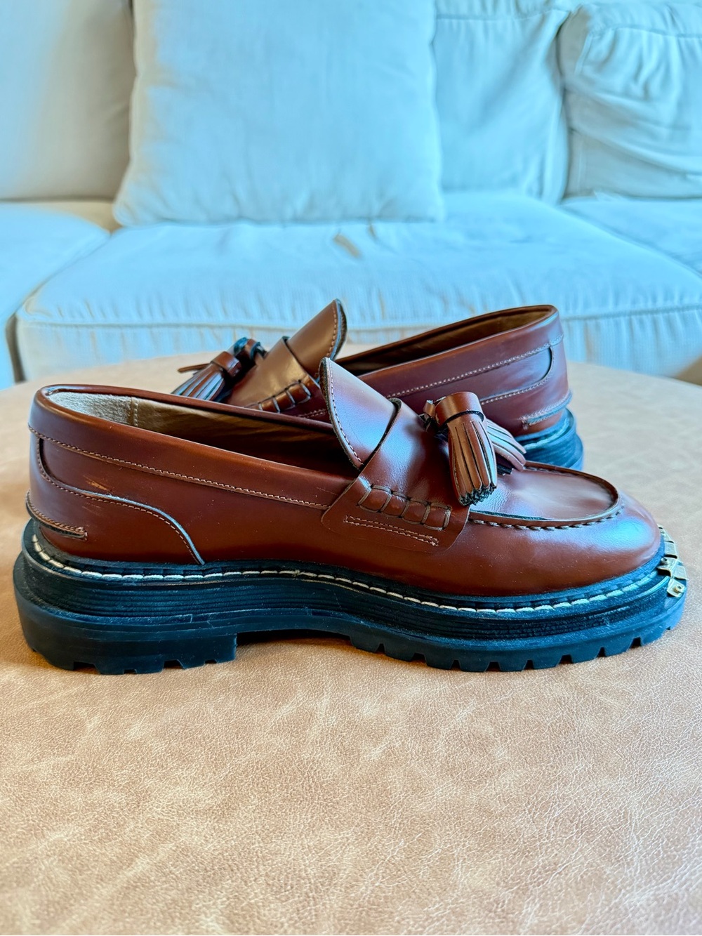Sandro Paris Women’s Brown Platform Lug Sole Loafers Embellished Tassel - Picture 7 of 11